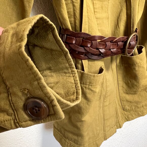 H&M Linen Blend Green Utility Jacket w Braided Leather Holister Belt Size 2 - Picture 4 of 16
